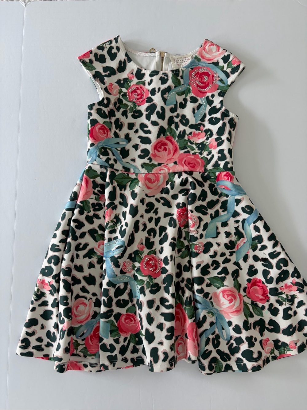 Hannah Banana Girls' Leopard And Rose Skater Dress Size 8 Back To School Fun